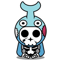 vector illustration of cute cartoon character zombie mascot bone animal horn beetle halloween