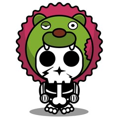 vector illustration of cute cartoon character zombie mascot bone animal lion halloween
