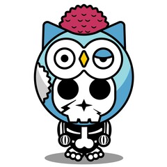 vector illustration of cute cartoon character zombie mascot bone animal owl halloween