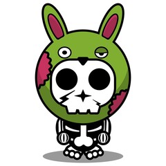 vector illustration of cute cartoon character zombie mascot bone animal rabbit halloween