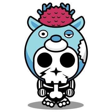 vector illustration of cute cartoon character zombie mascot bone animal deer halloween