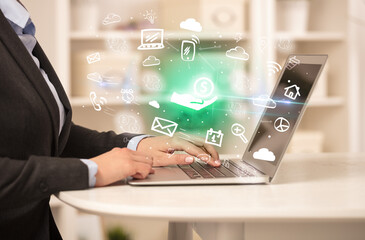 Businessman working on laptop with new business concept