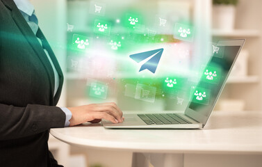 Businessman working on laptop with new business