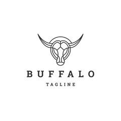 Obraz premium Buffalo head line logo icon design template flat vector