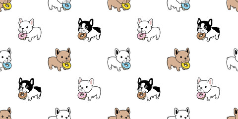 dog seamless pattern french bulldog donut eating food vector pet puppy breed cartoon scarf isolated tile background repeat wallpaper wrapping paper doodle illustration design