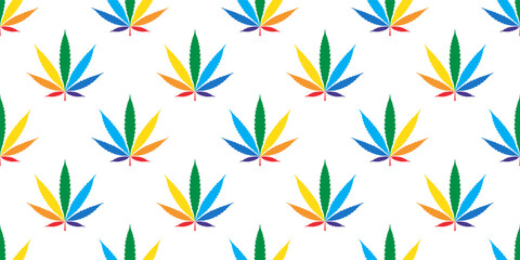Weed seamless pattern Marijuana rainbow lgbt pride month cannabis leaf vector scarf isolated flower plant repeat wallpaper tile gift wrapping paper background illustration design