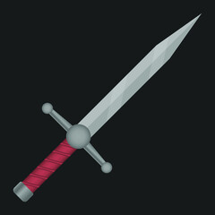 A sword with a red handle. Metal sword for the game. Vector