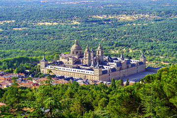 Panoramic view of the impressive monastery of El Escorial, a world heritage site. - obrazy, fototapety, plakaty