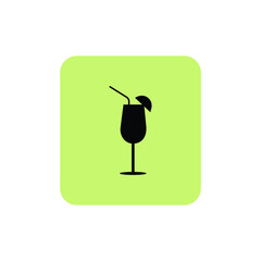 cocktail glass with a drink, and a slice of lemon. Vector illustration isolated on a blue background.