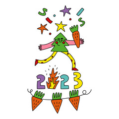 Pop art Christmas card for 2023 New Year. Christmas tree. Comic New Year illustration.
