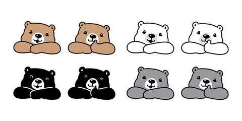 Bear vector polar bear icon logo teddy character cartoon thumb up symbol doodle animal illustration design isolated