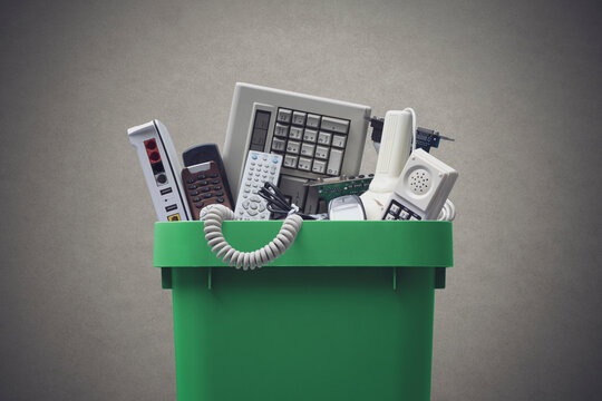 Waste bin full of e-waste