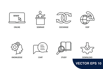 e-learning concept icons set . e-learning concept pack symbol vector elements for infographic web