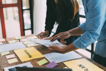 Business financial team work together in project brainstorm meeting. Cooperate teamwork, strategy...