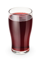 Glass of fresh red cherry juice isolated on white.