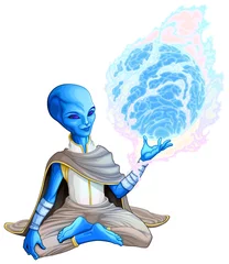 Tuinposter Blue alien and a sphere of energy. Vector isolated character © ddraw