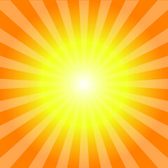 Orange Sunburst Pattern Background. Radial Background. Sunburst Pattern. Simple orange sunshine background illustration. Sun rays Retro vintage style on yellow background.