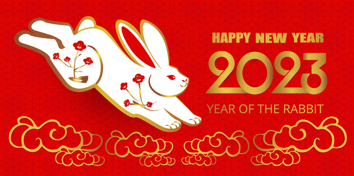 Happy new year, Chinese New Year,Lunar, 2023 , Year of the Rabbit , Chinese Traditional.