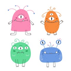 funny colorful set of monster characters. Illustration for children