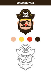 Color hand drawn pirate. Worksheet for kids.