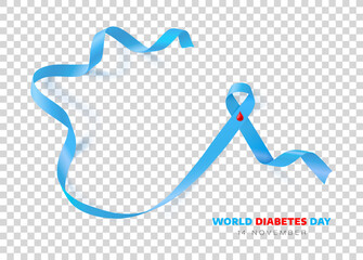 World Diabetes Day. 14th November. Ribbon with blood drop symbol of diabetes day