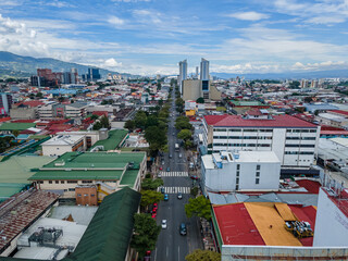 Obraz premium Beautiful aerial view of the City Streets and the Metropolitan Cathedral of San Jose in Costa Rica