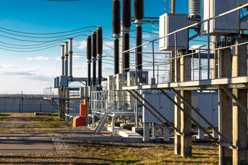 High voltage circuit breaker in a high voltage substation. high voltage switchgear
