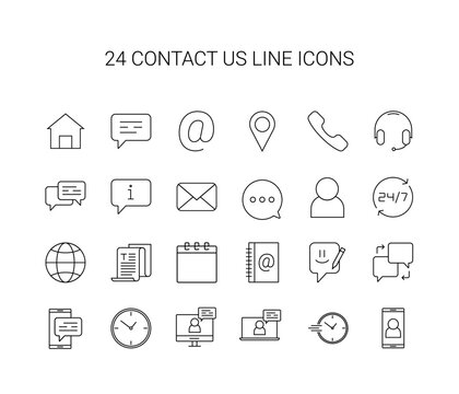 Line icon set. Contact us pack. Vector Illustration