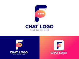 Letter F with chat icon logo design creative emblem talk design. initial letter icon brand template