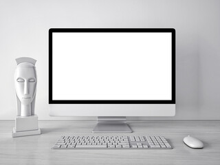 3d rendering mockup template of blank white screen of computer. - obrazy, fototapety, plakaty