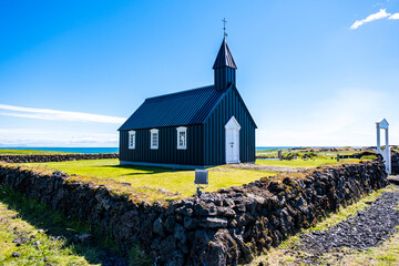 The little black church of Budir, Búðakirkja Black Church, On the south coast of Snaefellsnes peninsula In the West of Iceland.