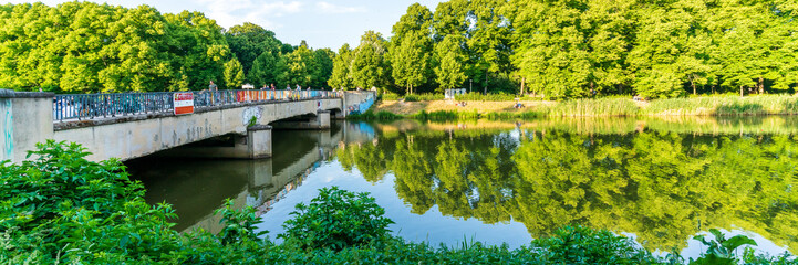 Leipzig, Germany - June 10 2022: View at the Saxony Bridge in the Clara Zetkin Park in Leipzig