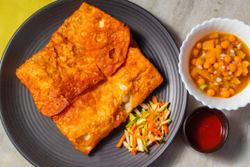 selective focus of delicious Indian food Mughlai Paratha is ready to eat.