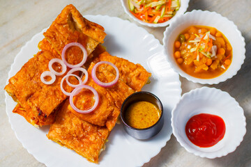 selective focus of delicious Indian food Mughlai Paratha is ready to eat.