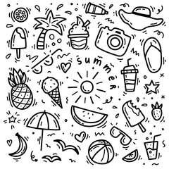hand drawn set of summer vector doodles