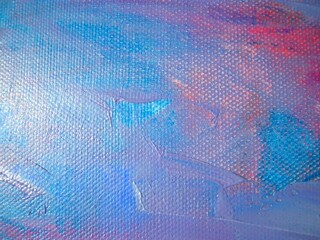 Pink and blue oil paint on canvas abstraction background.  Hand drawn oil paint. Colored texture....
