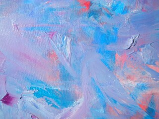 Abstract blue and pink oil hand painting background. Art canvas texture