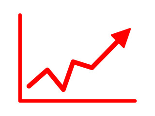 Growing business red arrow on white, Profit red arrow, Vector illustration.Business concept, growing chart. Concept of sales symbol icon with arrow moving up. Economic Arrow With Growing Trend.