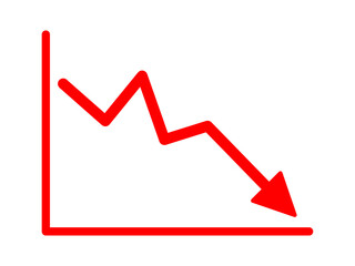Red arrow going down stock icon on white background. Bankruptcy, financial market crash icon for your web site design, logo, app, UI. graph chart downtrend symbol.chart going down sign.