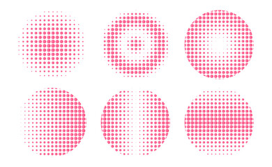 Collection of circular halftones with big dots. Pink halftone free vector