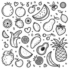 Fototapeta premium set of different doodle fruit elements vector illustration