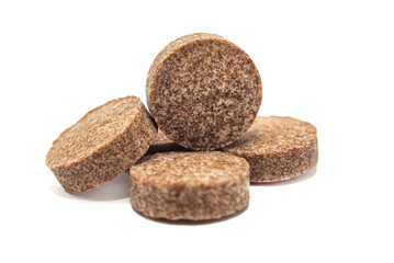 Medical pills on a white background close-up. Tablet isolate. Medicines and medicines. Health