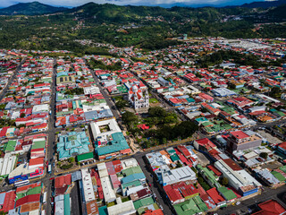 Beautiful aerial view of the San Ramon Church and town in Costa Rica