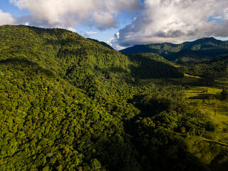 Beautiful aerial view of the Arenal Volcano, the arenal Lagoon, and rain forest in Costa Rica