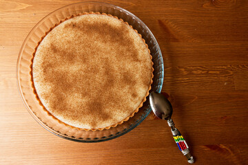 A close up view of a milk tart traditional south african desert - obrazy, fototapety, plakaty