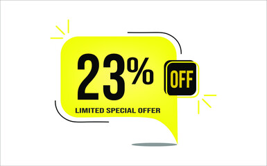 23% off a yellow balloon with black numbers