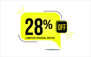 28% off a yellow balloon with black numbers