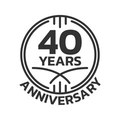 40th Anniversary logo or icon. 40 years round stamp design. Birthday celebrating, jubilee circle badge or label template. Vector illustration.