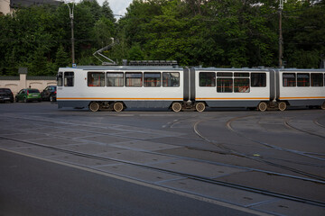 Light rail train in Bucharest Romania