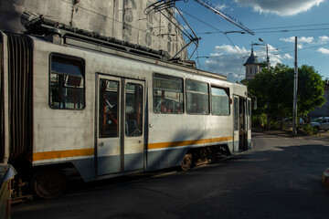 Fototapeta na wymiar Light rail train in Bucharest Romania